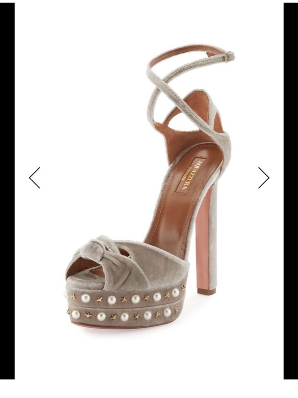Aquazzura Taupe Velvet Pearl & Stud Platform Sandal